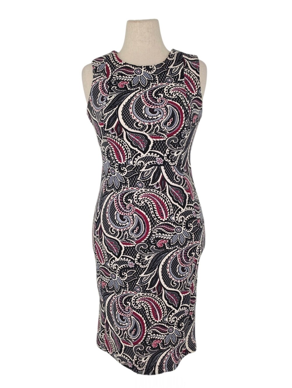 Shelby & Palmer Sheath Dress Size 8 Black Paisley Sleeveless Stretch - Picture 2 of 8